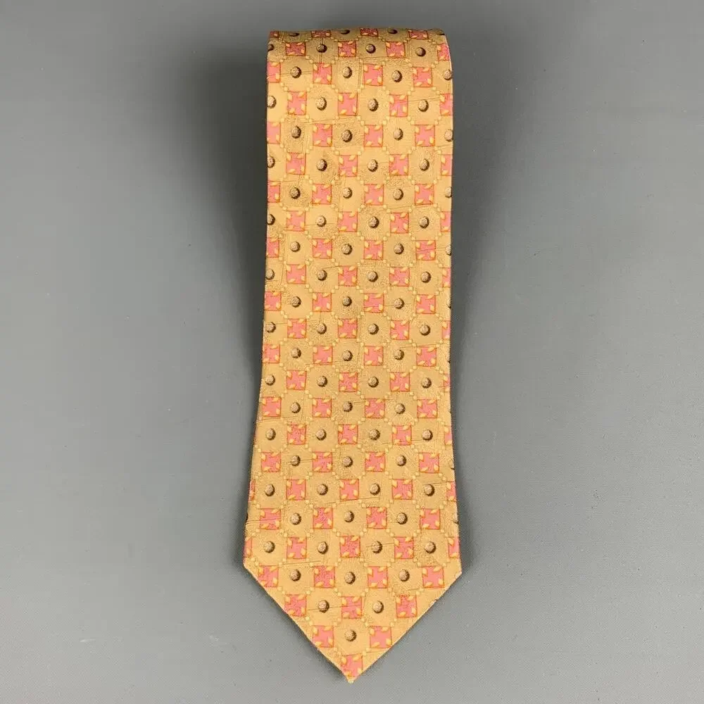 ERMENEGILDO ZEGNA Beige Pink Squares Silk Tie